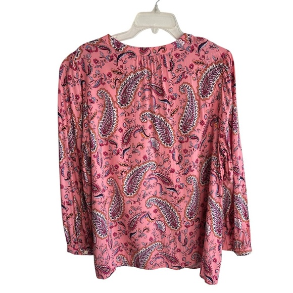 Talbots Band Collar Popover Top Plus 2Xp Pink Dancing Paisley Long Sleeve Blouse - Picture 7 of 16